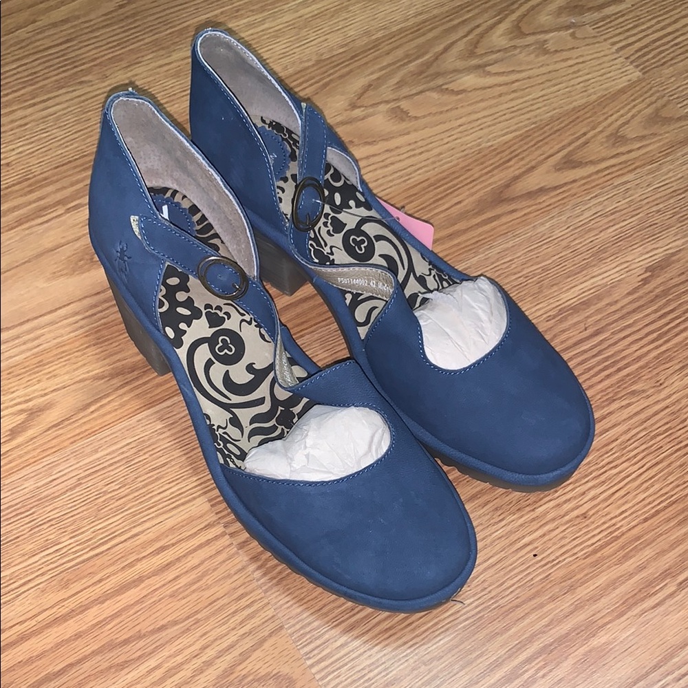 Fly London wako Heels asymmetric qvc leather navy Blue